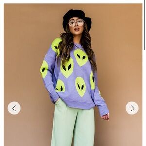 Dressed in LaLa Too Cool For You Oversized Alien Knit in Lavender